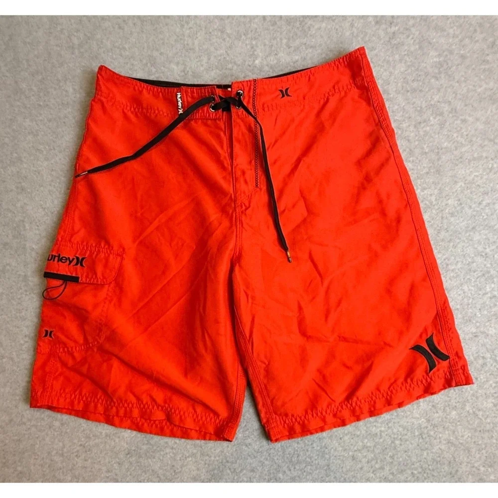 Hurley Men's Red Board Shorts Size 34 Surf Swim Trunks Beach Quick Dry